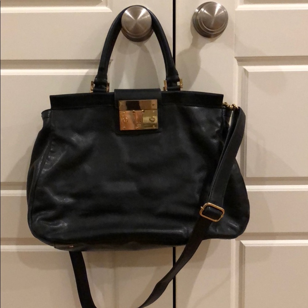 Tory Burch black leather briefcase tote